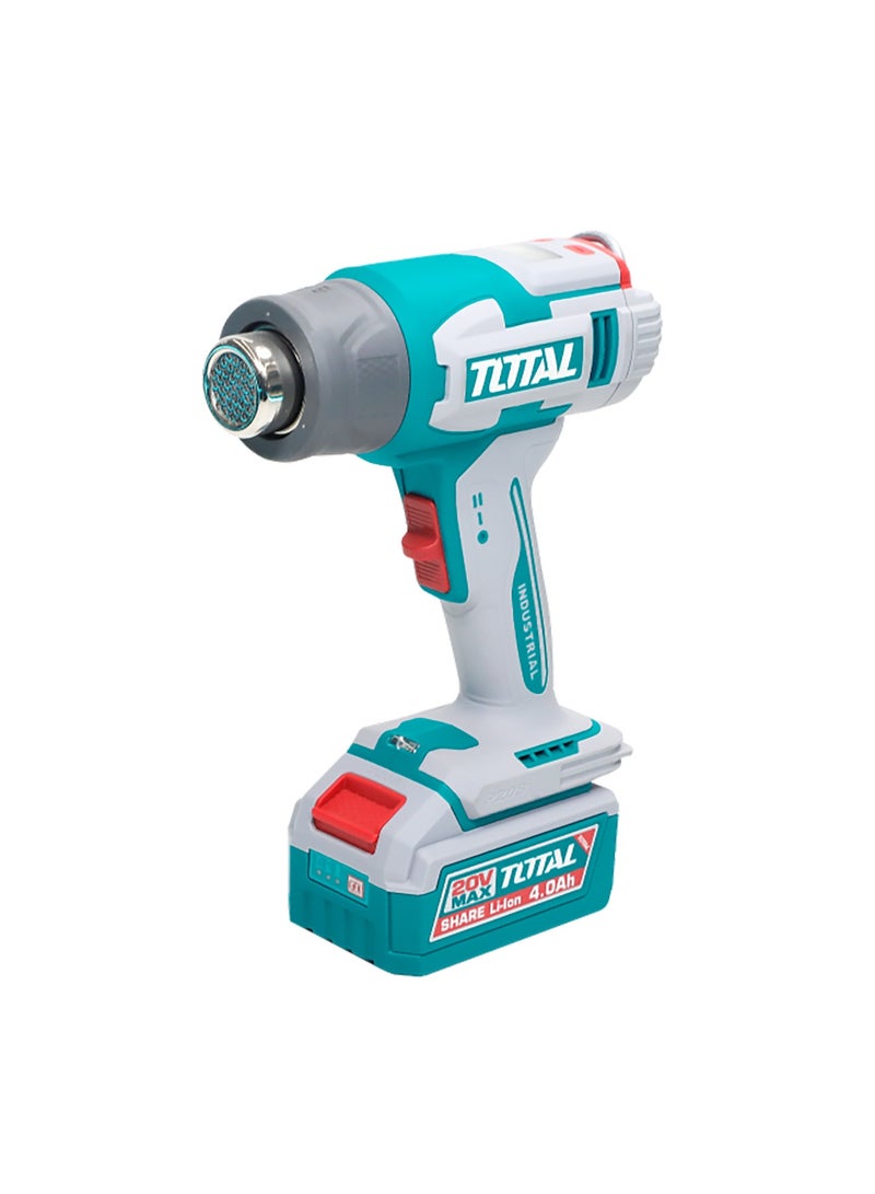 TOTAL Cordless Heat Gun 20V, LCD Display Temperature Control 30-550°C, 2 Speed Airflow 100/200 L/min, with 5.0Ah Battery, Charger, 3 Nozzles, Scraper, Carrying Case - Image 5